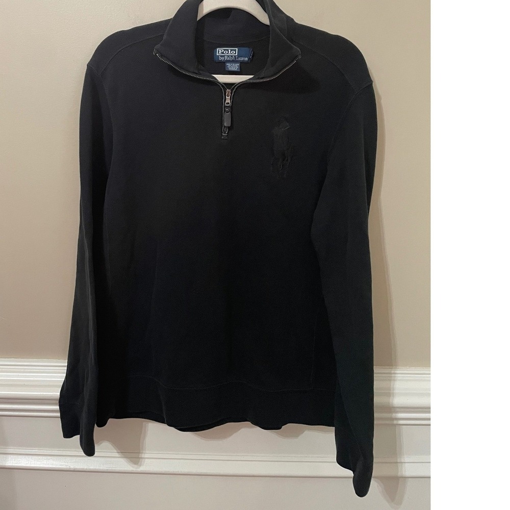 Polo Ralph Lauren Vtg 90s Y2K Mens Big Pony Quarter Zip Sweater Black Size L
